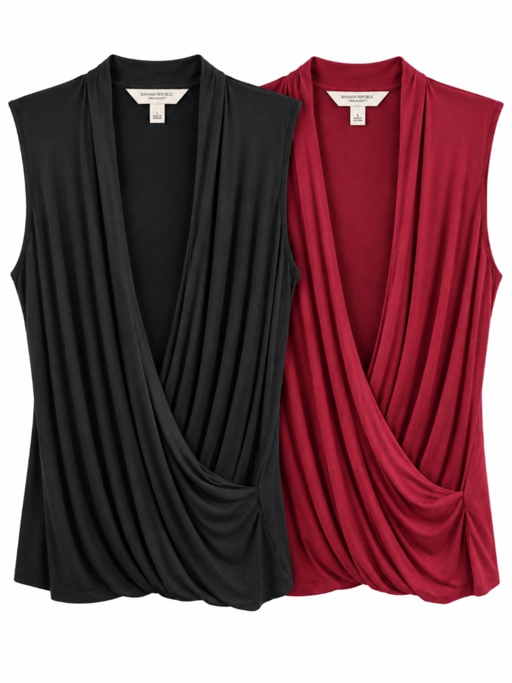 Banana Republic - Threadsoft Draped Tops - L - Lot of 2 (Black and Burgundy)